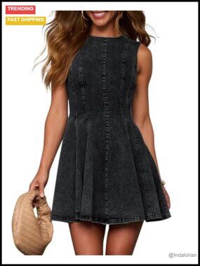 Sleeveless Denim Babydoll Tank Dress Slim Fit A-Line Summer Jean Dress